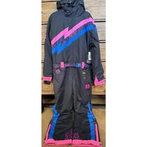 Tipsy Elves Snow Suit Mens XL Black Pink Blue Night Run One Piece Ski Retro NWT